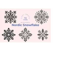 nordic snowflake svg bundle - 72 cut files - scandinavian winter - silhouette - black and white - christmas design - new