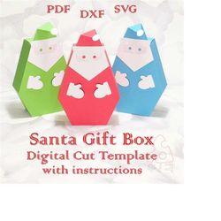 Christmas Santa Gift Box, New Year Treat, 3D, Festive Candy Party Favor, SVG DXF PDF, Cut Files, Digital Template, Cricu