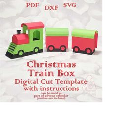 Christmas Train Box, Advent, New Year, 3D, Festive Candy Party Favor, SVG DXF PDF, Cut Files, Digital Template, Cricut,