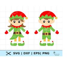 Elf SVG. PNG. 2 versions! Cricut cut files, layered files. Silhouette. Girl, Boy, Elves, Christmas. Cute, Festive, Red,