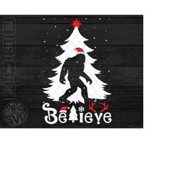 I Believe Elf Merry Christmas Tree Xmas Holiday Snow Winter Santasquatch Bigfoot Yeti SVG PNG Editable Printable