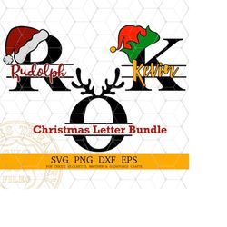 Christmas Alphabet Svg Bundle, Santa Hat, Deer Antler, Elf Hat, Monogram Svg Files, Christmas Alphabet Png, Christmas Mo