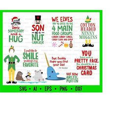 Elf Movie Quotes & Image Bundle DOWNLOAD SVG, PNG, Dxf Eps, Ai Files Buddy Mr Narwhal Hat Legs Create Christmas Cards Ts