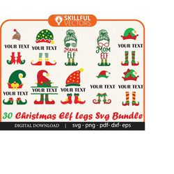 30 christmas elf legs svg bundle, commercial use, elf hat svg, holiday svg, elf feet svg, elf clipart, elf png, elf hat