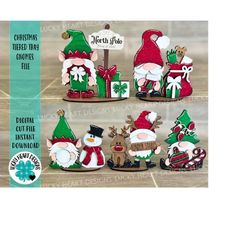 Christmas Tiered Tray Gnome File SVG, Rudolph, Elf, Snowman, Glowforge, LuckyHeartDesignsCo