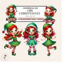 Girl Elf Clipart, Girl Elf on the Shelf Clipart,  Watercolor Santa Elf Clipart, Cute Christmas Girl Elf Printable PNG, D