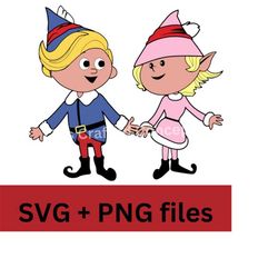 Hermey the Elf and girl elf from Rudolph the red nosed reindeer movie, layered svg files, plus png, Christmas movie desi