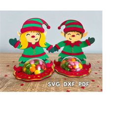 christmas elf candy dome svg bundle, christmas candy holder svg cut file, elf boy candy holder, elf girl candy holder, 6