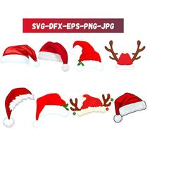 Santa Hat SVG, Santa hat cut file, Christmas Hat Svg Bundle, Elf Hat Svg, Xmas Clipart, Holiday Winter hat svg, Silhouet