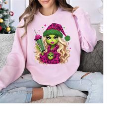 2 Design Girl Grinch Cute PNG, Grinch Christmas Png, Retro Christmas Png, Christmas Png, Retro Christmas Shirt Png, Subl
