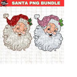 Retro Santa Clause PNG Bundle, Faux Sequin png, Christmas PNG, Retro Design, Pink Santa png, Glitter Christmas Png, Spar