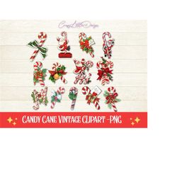 13 Vintage Candy Cane PNG Clipart, Christmas Vintage Clipart, Christmas Retro Clipart, Instant Download, Scrapbooking, C