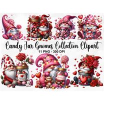Watercolor Candy Jar Gnomes Clipart, 11 PNG Valentines Gnomes Clipart, Valentines Day Clipart, Fantasy Clipart, Gnomes P
