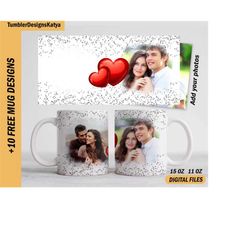 photo template mug for 15 oz and 11 oz valentine day mug wrap with 2 frames sublimation mug png heart coffee mug templat