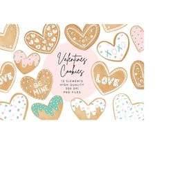 Valentines Day Clipart, Sugar Cookie Png, Heart Clipart Bundle, Sweet Treats Clipart, Candy Hearts Png, Valentines Png,