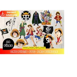 Anime One Piece Digital Download Pack PNG SVG JPG | Clip Art & Image Files, Shirt Design, Cartoon Bundle, Birthday Invit