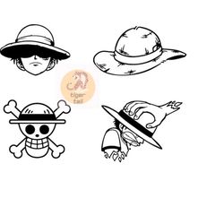 one piece logo, luffy, crying luffy and luffy&39s hat 7 different files for each svg, pdf, png, eps etc.