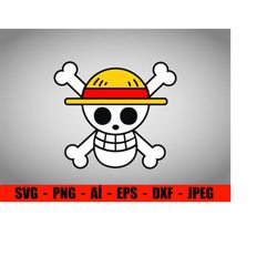 Anime svg Monkey D Luffy Straw Hat Skull One Piece SVG PNG, Pirate ship flag pattern