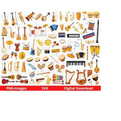Musical Instruments Clipart | Music Bundle | Guitar | Violin | Drums | Xylophone | Brass | Woodwind | Piano | Trumpet |