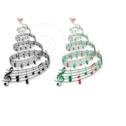 Christmas tree with music notes, printable Christmas card, music tree, digital clip art, PNG, vector, EPS, SVG files, in