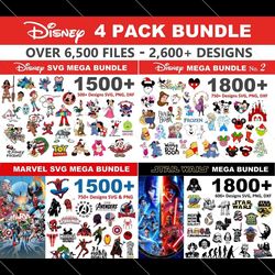 6500+ Disney FOUR PACK SVG Mega Bundle, Star Wars Mega Bundle, Marvel