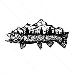 Trout Fish Mountain Love Fishing Svg, Fish And Tree Svg, Mountain, Fishing Svg