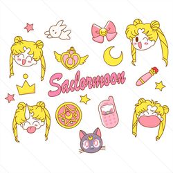 Sailor Moon Bunde Svg, Chibi Sailor Moon Svg, Sailor Moon Stickers Svg