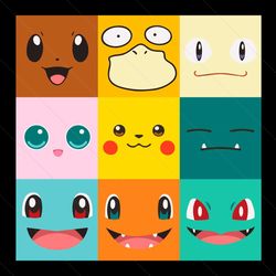 9 Pokemon Face Svg, Pikachu Snorlax Birthday Svg, Pokemon Sticker
