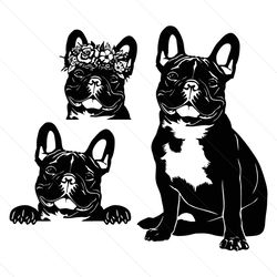 French Bulldog Svg, Frenchie With Flowers, Dog Svg, Png, Breed Laser