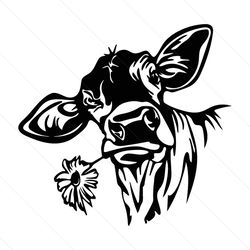Cow With Flower SVG Silhouette, Animal Svg, Cow Svg, Flower Svg