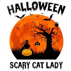 Halloween Scary Cat Lady Svg, Halloween Svg, Black Cat Svg, Pumpkin Face Svg