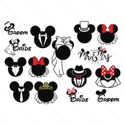 Mickey Minnie Wedding Groom Bride SVG Designs, Disney SVG Pack, Dxf