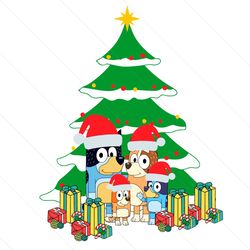Funny Santa Blue Dog Family Christmas Tree SVG