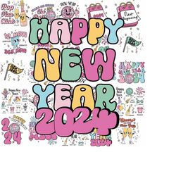 25 design Happy New Year Png Bundle 2024 Disco Ball Nye Wake me when the ball drops New Years Eve Same Hot Mess Cheers D