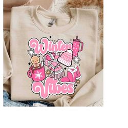 Winter Vibes Christmas PNG, Pink Christmas Vibes PNG, Winter Sublimation, Christmas png, Retro Winter png, Trendy Winter