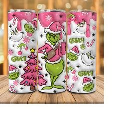 Pink Christmas 20oz Tumbler Wrap Png, 3D Inflated  Christmas 20 Oz Skinny Tumbler Png, Christmas Movies Png, Merry Xmas
