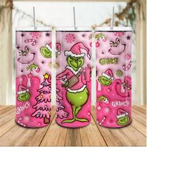 3D Inflated Christmas Movie 20oz Tumbler Wrap, Pink Merry Xmas, Santa Hat Png, Stole Christmas Tumbler, Pink Christmas 2