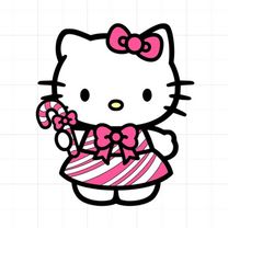 Pink Peppermint Christmas Hello-Kitty SVG PNG for cricut