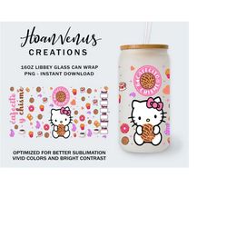 pink christmas 16oz libbey glass can wrap, cat glass can wrap, pink christmas tumbler png, christmas cartoon wrap, funny