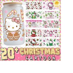 20 pink christmas can wrap 16oz design bundle, christmas character beer can glass wrap, christmas cartoon uv dtf cup wra