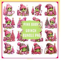 Pink Baby Grinc Christmas Bundle Png, Candy Grinc Png, Chrismas Tree Png, Merry Christmas png