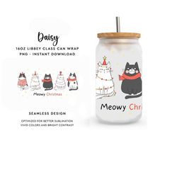 cats merry christmas 16oz libbey glass can wrap png, meowy christmas png, christmas 16oz can wrap, cats merry xmas png,