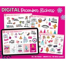 december digital planner stickers | christmas digital stickers | goodnotes stickers | png stickers | pink christmas stic