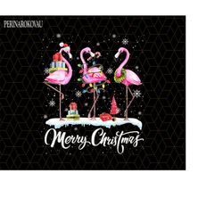 Flamingo Christmas Png, Merry Christmas Hat Santa Flamingo Xmas Png, Cute Pink Flamingo with Light Snow Christmas, Merry