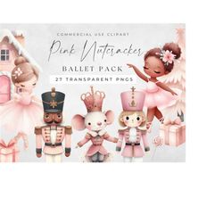 Pink Nutcracker Ballet Clipart, Winter Clipart, Pastel Ballet Clip Art, Commercial Use Christmas Ballerina Png, Mouse Ki
