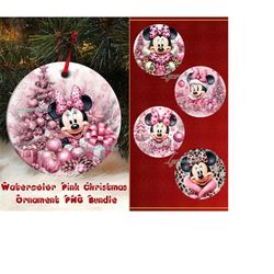 Watercolor Christmas Ornament PNG Bundle, Xmas Mouse PNG, Pink Leopard Christmas PNG Sublimation, Kid Circle Ornament, C