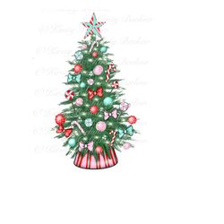 Pink red and aqua candy cane Lane Christmas tree png clip art design for sublimation