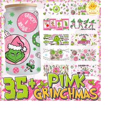 35 Pink Christmas Green Monster Libbey Glass Can Wrap Png Bundle, Christmas Movie 16oz Libbey Can Template Bundle, Digit