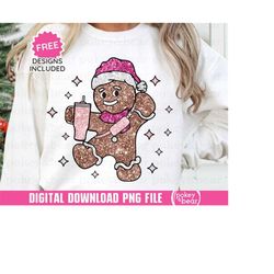 Glitter Gingerbread Png Sublimation Design Sparkly Christmas Png File Pink Christmas Vibes Png Cute Holiday Sublimation