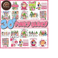 30 Pink Blue Dog Christmas Holiday Png Bundle, Blue Dog & Family Png, Christmas Cartoon Png, Funny Christmas 2023 Png, P